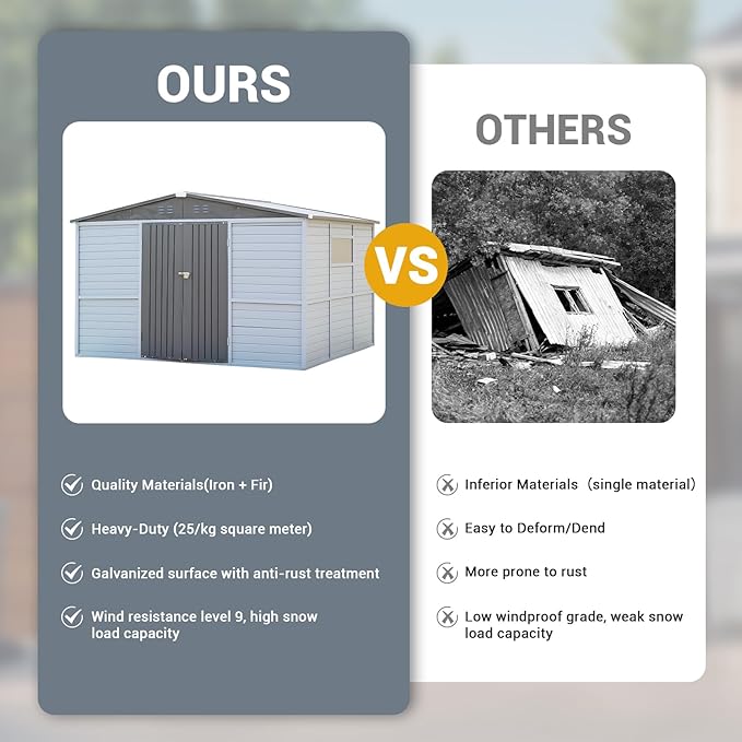 Wood & Steel Shed 8x8ft Outdoor Storage Shed with Waterproof Roof & Wind Resistance, Lockable Double Doors for Garden, Lawn, Patio Organization