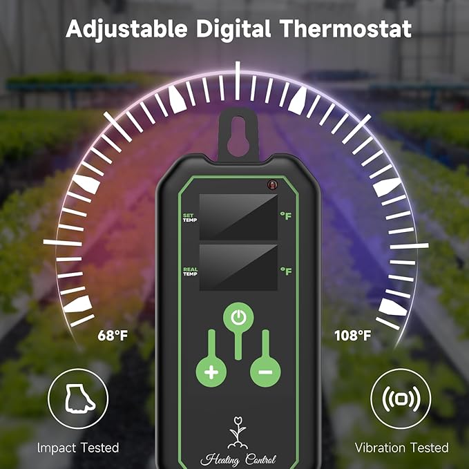 Seed Starter Tray with Grow Light and Thermostat Controller Heat Mat, 10"x 20.75" Heat Mats for Plant Growing，68-113°F Adjustable，Color Change Grow Lights，Germination Trays Kits