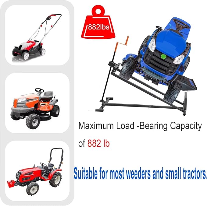 Lawn Mower Lift Jack -Lifting Platform 882 Lbs Capacity for Garden Tractors and Lawn Mowers with Manual Handle & Power Tool Extension Handle (Gray)