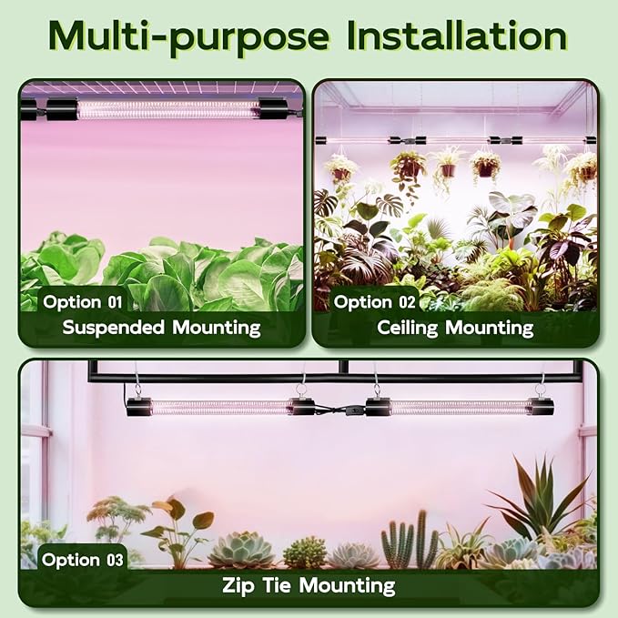Hlite 16inch 2 Pack LED Grow Lights - Linkable Grow Lights for Indoor Plants, Full Spectrum Plant Lights Plug and Hanging Design with On/Off Switch Hanging Grow Light from seedling to Flowering, Black