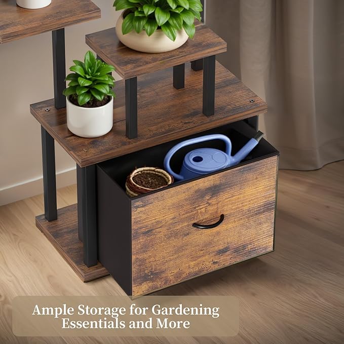 Plant Stand Indoor with Grow Lights - 11 Tiered Plant Shelf with Drawer, 65" Corner Plant Stands for Indoor Plants, Plant Stand for Multiple Plant, Flower Display Rack for Home, Living Room, Patio