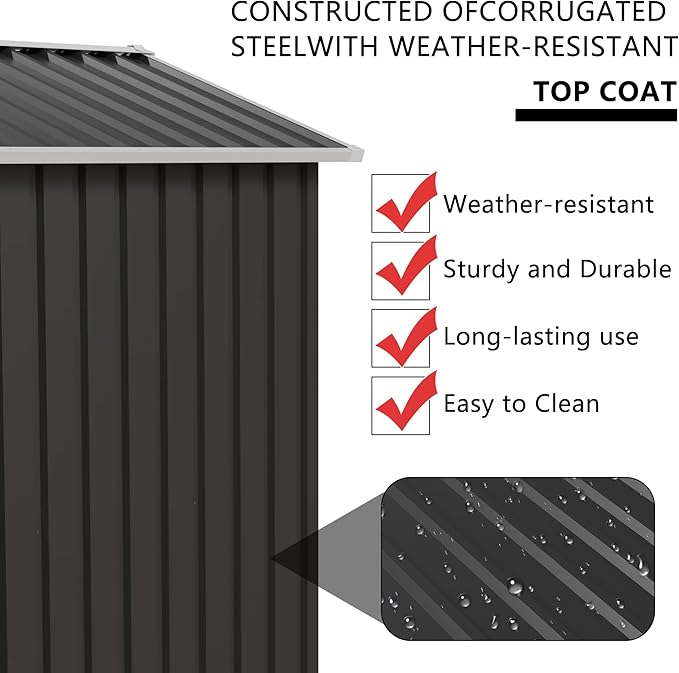 5.4x4.27 FT Outdoor Storage Shed, Metal Garden Tool Shed with Sloping Roof and Lockable Doors for Backyard Garden Patio Lawn, Grey