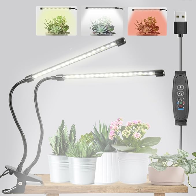 Clip On Grow Light for Indoor Plants,Full Spectrum Led Plant Grow Lights with Auto-Timer, Plant Growing Lamp for Seed Starting,Houseplants, Bonsai, Pot Plant(2 Lamps)