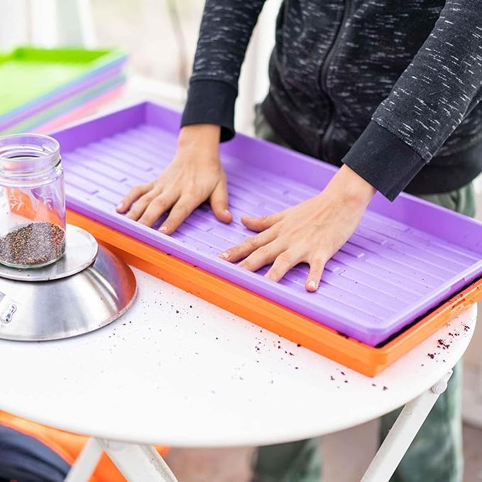 Bootstrap Farmer Microgreen 1020 Trays, Purple 10 Pack, Extra Strength with Holes Shallow Seed Plant Tray Grow Microgreens Wheatgrass Fodder Sprouting