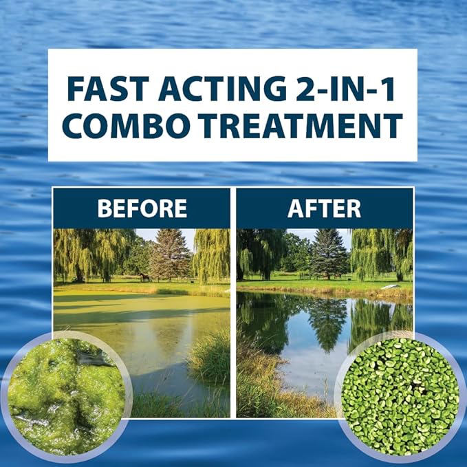 Airmax Knockdown Defense 2-in-1 Liquid Pond Algae Control, Effective & Fast Acting Algaecide, Aquatic Weed Treatment for Clear Water in Ponds & Lakes, Liquid Formulation, 16 oz with Treatment Booster