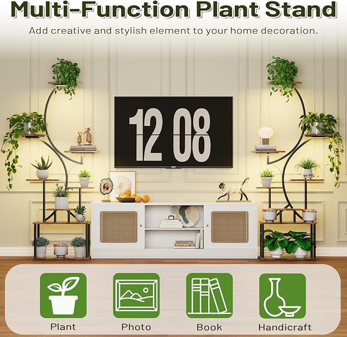 Plant Stand Indoor with Grow Lights, 2 Pack 62" Tall Corner Plant Shelf with Hook for Plants Multiple, Tree-Shaped Tiered Metal Plant Flower Holder with Adjustable Brightness & Timer for Home, Patio