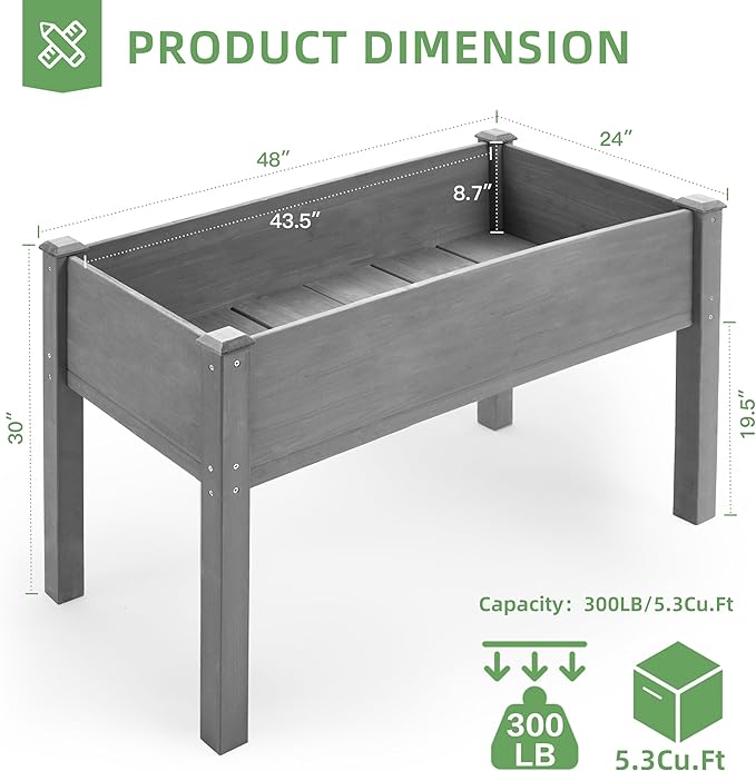 48x24x30 inch Raised Garden Bed with Legs, Elevated Wooden Planter Box for Outdoor Plants Flowers Fruits Vegetable Herb Growing