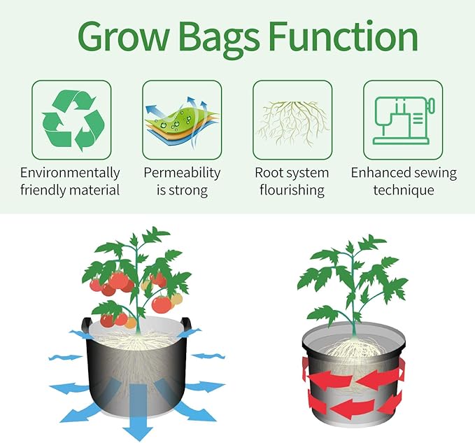 Grow Bags Tall, 5 Gallon Grow Pots 6 Pack with Handles, Heavy Duty 280G Thickened Nonwoven Fabric Plant Bag for Vegetables, Black