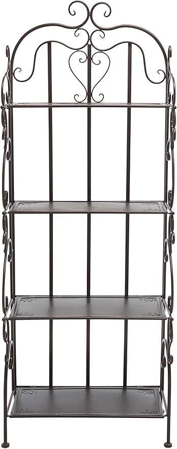 SAFAVIEH Outdoor Collection Tyrique Victorian Rustic Brown Wrought Iron 4-Tier Shelf Unit