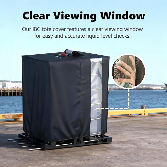 IBC Tote Cover, 420D Silver Coated Waterproof Oxford Cloth for 1000L IBC Container Rain Water Tank Outdoor 275 Gallon Rain Barrel Foil Anti-Dust Cover, Sun Protection Anti-UV