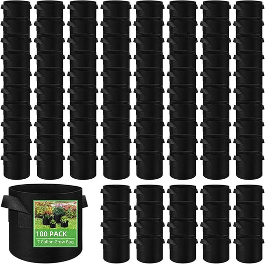 LITLANDSTAR 100-Pack 7 Gallon Grow Bags, Heavy Duty Thickened Nonwoven Aeration Fabric Pots with Handles, Aeration Grow Bags for Vegetable/Flower/Plant