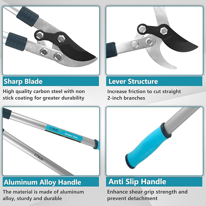 CYRUS Loppers for Tree Trimming 30 Inch,Garden Loppers Branch Cutter,Branch Trimmer with 2" Cutting Capacity and Long Handles Effortless Tree Limb Trimmer