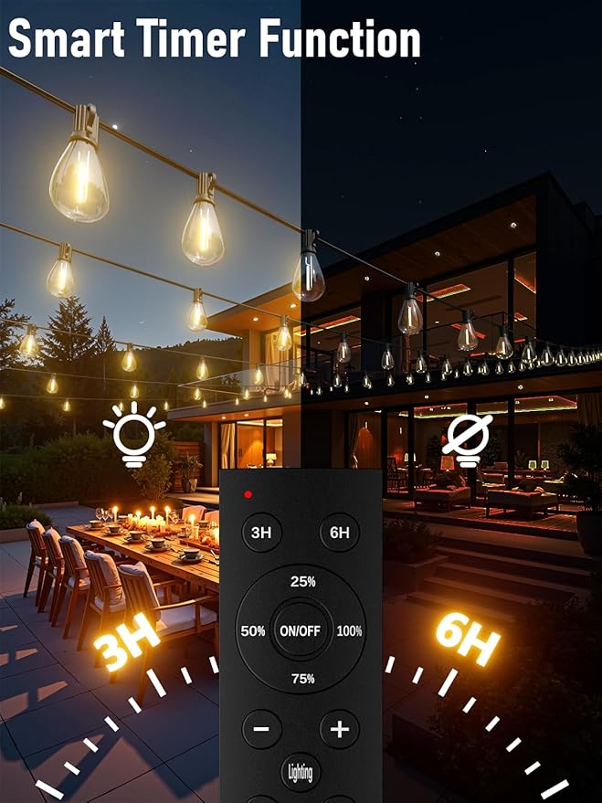 luckystyle 30FT LED Outdoor String Lights with Remote, 10+ 1 Shatterproof Bulbs Waterproof and Dimmable Patio Lights for Porch, Garden, Backyard, Deck, Balcony, 2700K Hanging Lighting