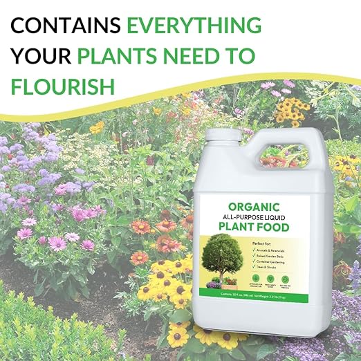 Organic All-Purpose Liquid Plant Food Pump Bundle: for Outdoor Plants, Flower Beds, Veggie Gardens, Container Gardening | Concentrated Liquid Fertilizer Alternative (1 Gallon + Pump, Mixes to 128G)