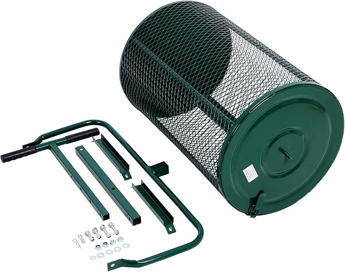 Peat Moss Spreaders for Lawns Compost Spreader Roller 24 Inch Heavy Duty Metal Mesh Dirt Topsoil Spreader for Planting Seeding Garden (24"/39"-47" L, Green)