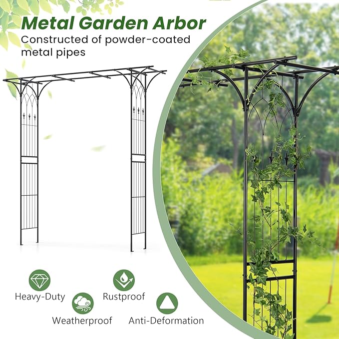 SAFSTAR 81-Inch Garden Arch, Metal Arbor Archway for Climbing Plants, Decorative Lawn Arbor, Heavy-Duty Arch Trellis for Climbing Plants Outdoor Wedding Ceremony Party Backyard