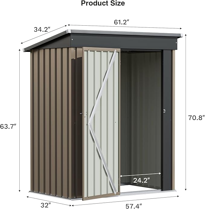 Patiolife 5x3 FT Outdoor Storage Shed, Small Tool Metal Shed with Lockable Door & Sloping Roof, Garden Shed for Backyard Patio Lawn, Brown