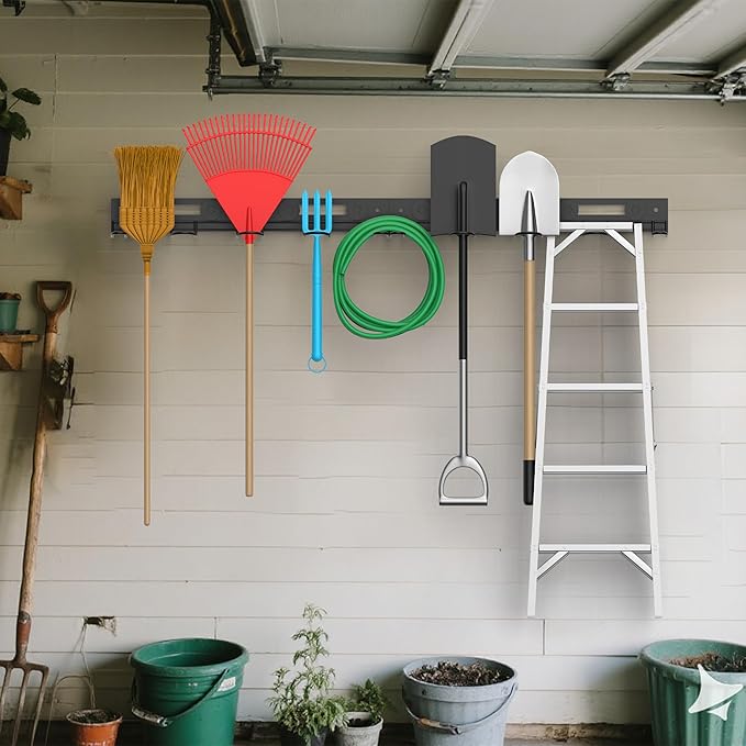 Garage Wall-Mounted Rack, Tool Storage Rack, Garden Tool Rack, Hanging Storage Rack for Yard Tools, Shed Shelf (2-Pack)