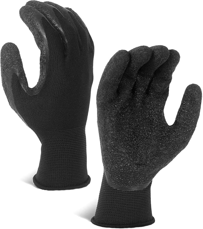 Evridwear Crinkle Latex Rubber Hand Coated Safety Work Gloves for Men Women General Multi Use Construction Warehouse Gardening Assembly Landscaping XS, 12 Pairs Pack
