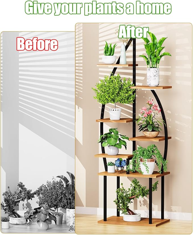 Plant Stand Indoor with Grow Lights-65" Indoor Plant Shelf,8 Tiered Corner Plant Stands for Indoor Plants,Metal Tall Plant Flower Display Shelves for Bedroom Living Room Balcony Patio, (Sail-shape)