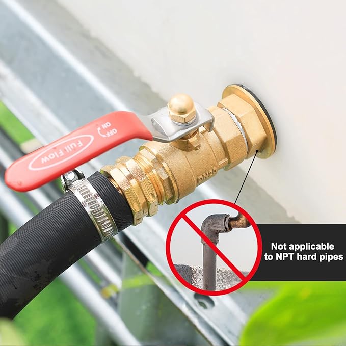 Full Flow Garden Hose Shutoff Valve, Heavy Duty Brass Shutoff Valve Hose Connector, Outdoor 3/4 Inch GHT Tube End Fitting Switch （3/4"GHT valve Long Handle）