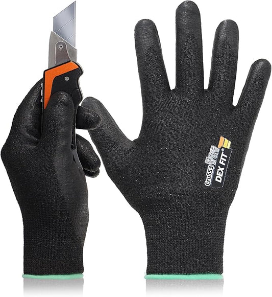 DEX FIT Level 5 Cut Resistant Gloves Cru553, 3D-Comfort Fit, Power Grip, Professional, Durable, Touchscreen, Thin, Cool