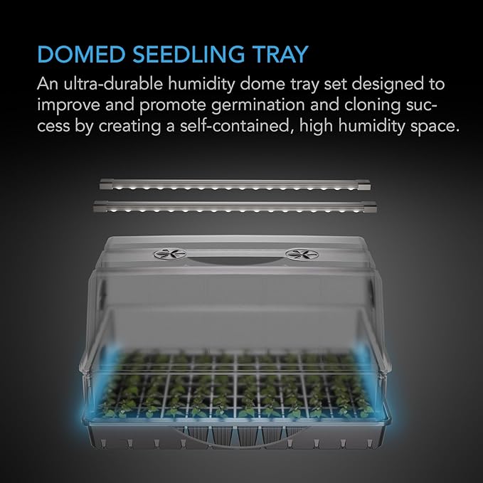 AC Infinity Heavy-Duty Large Humidity Dome w/Full Spectrum LED Grow Light Bars, Samsung LM301H EVO Diodes, 3mm Thickest Dome and 6x12 Trays, Vent Extension Panels, for Seed Starting and Propagation