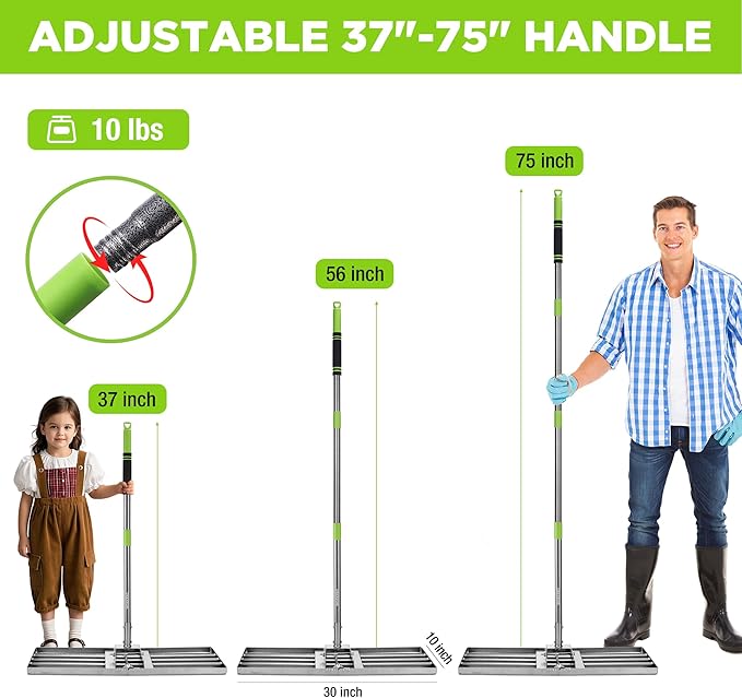 WORKPRO Lawn Leveling Rake, Heavy Duty Leveling Rake with 30” x 10” Ground Plate, Yard Leveling Rakes with 6FT Adjustable Handle, Metal Lawn Leveler for Garden, Backyard, Golf Course, Farm, Pasture