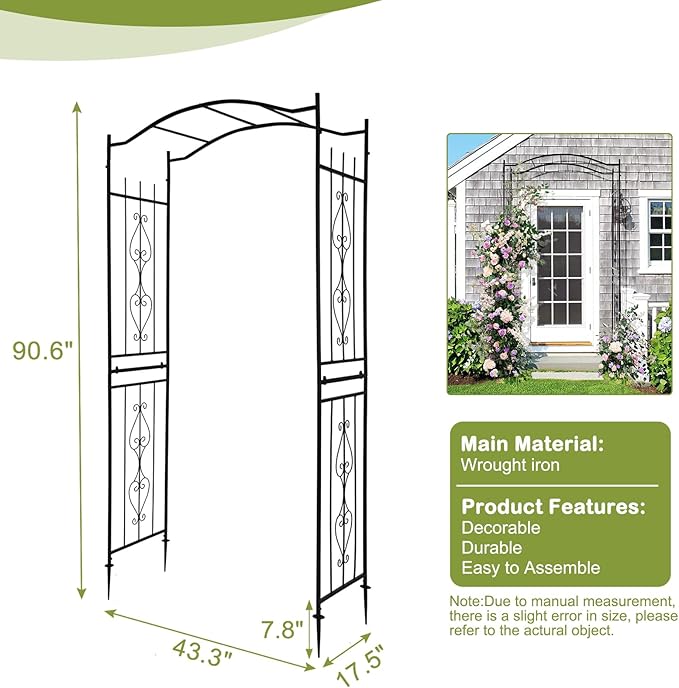 Outvita 7.5Ft Garden Arch Arbor, Steel Frame Stand Trellis, Arbour Archway for Wedding Ceremony Decoration Plant Climbing Rose Vines Lawn Courtyard Patio Pathway Black