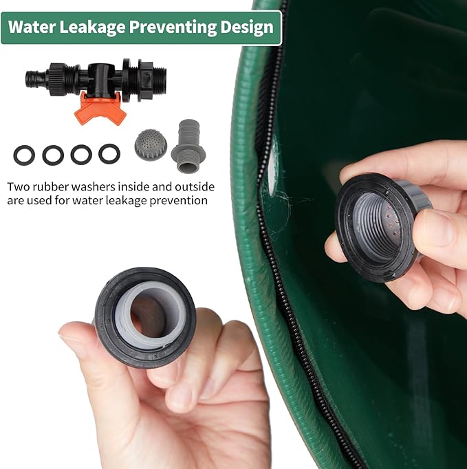 50 Gallon Collapsible Rain Barrel, Water Storage Tank, Portable Rainwater Collection System, Rain Catcher Barrel with Spigots and Overflow Kit, Rain Water Barrel Collector for Garden, Green