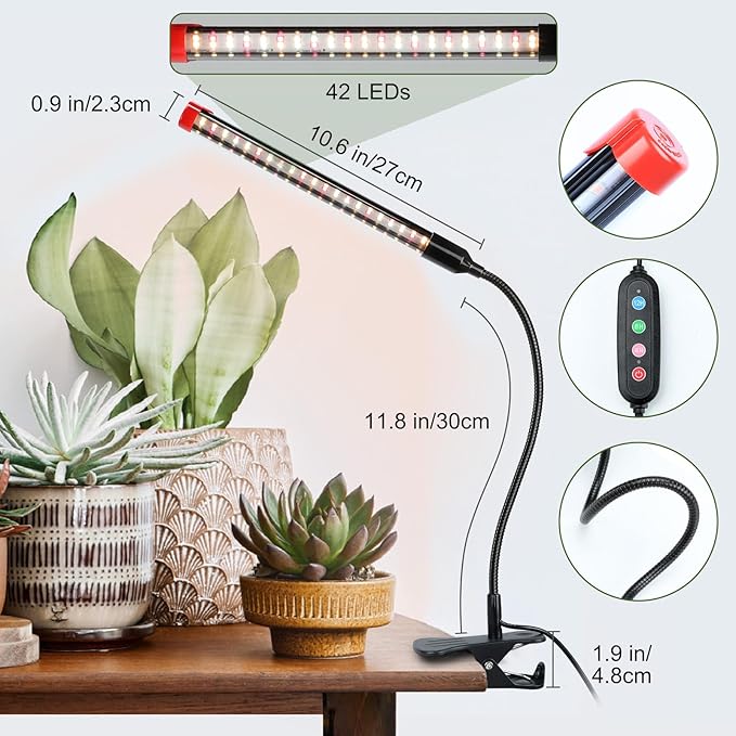 4-Pack Clip Grow Lights for Indoor Plants with Timer 4,8,12 Hr, 9W Power Home Plug, FECiDA 2025 Brightest Mini LED Grow Light for Bonsai, Pot Plants, Small Full Spectrum Plant Growing Lamps