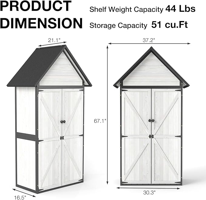 Outdoor Storage Shed with Sloped Roof - Heavy-Duty Metal & Wood Garden Cabinet, Adjustable Shelves, Large Capacity Waterproof Design for Patio, Garage, Backyard (Off White)