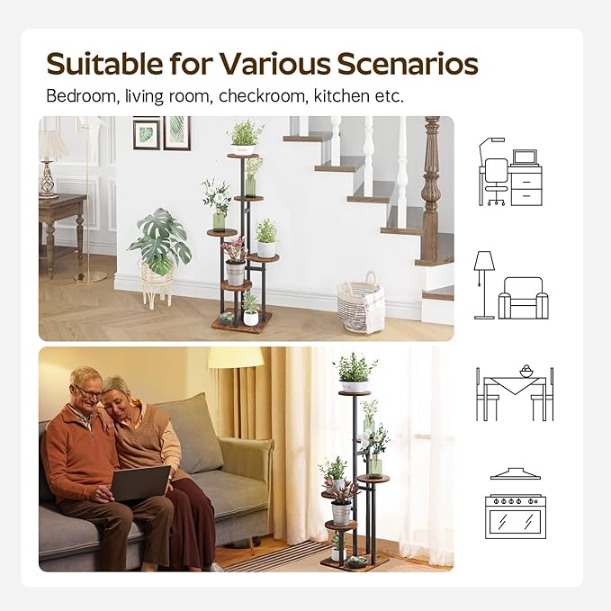 5 Tier Plant Stand Indoor, Tiered Plant Stands for Indoor Plants Multiple, Corner Flower Stand for Living Room, Multi-Layer Vintage Design Plant Shelf