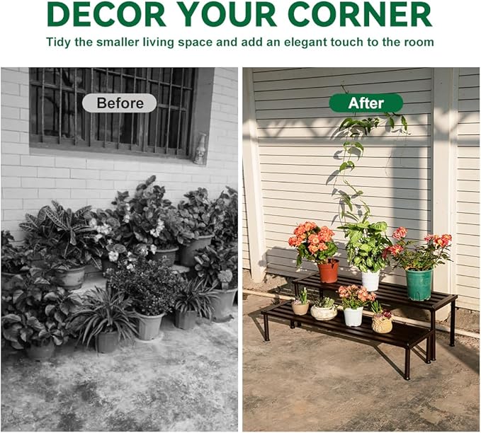 Metal Plant Stand, Rust-proof Aluminum Display Rack, Plants Display Stands Decoration Racks for Living Room Garden Balcony Patio (Ebony, 31.5Inch Low Leg)