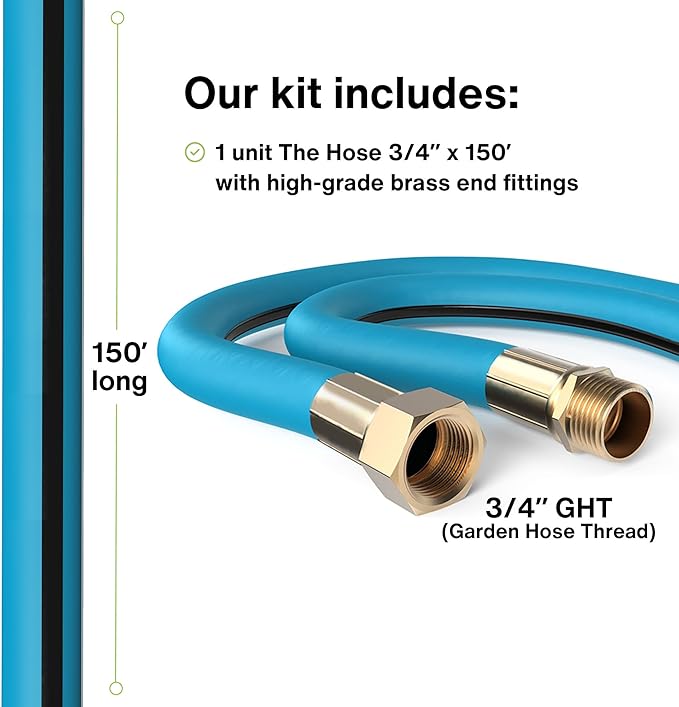 Aeromixer THE HOSE - 3/4 Inch Garden Hose 150 Ft, Kinkless Commercial Garden Hoses, Heavy Duty Industrial Water Hoses for Outdoors, 650 PSI High-Pressure Watering Tool for Farming and Gardening