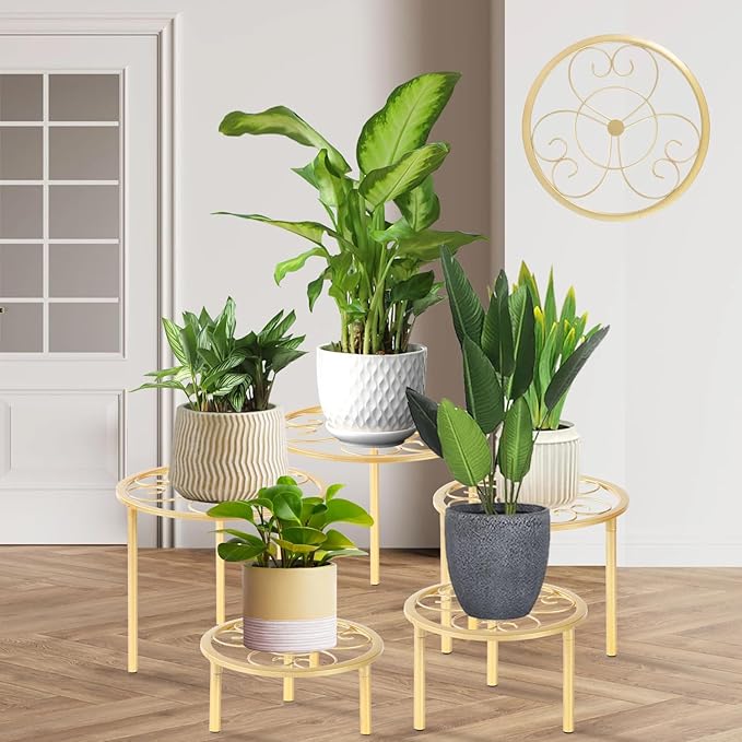 5-piece set of metal plant potted flower racks, heavy-duty flower pot plant racks of different sizes, iron flower racks, suitable for indoor and outdoor home decoration (White)