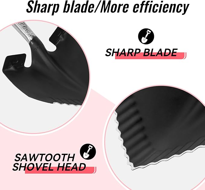 SHARK ATTACK Heavy Duty Garden Shovel 43.3 inch with D-Grip Handle, 10.04'' Serrated Steel Blade for Digging and Landscaping, Beach Shovel, Car Snow Shovel