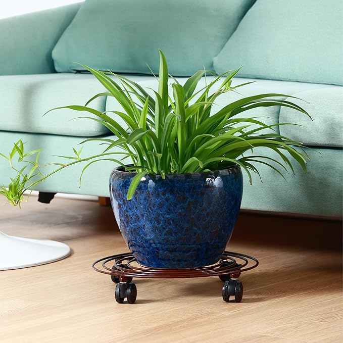 6 Packs 15.8 Inches Metal Plant Caddy with Wheels Extra-large Rolling Plant Stands Heavy-duty Wrought Iron Plant Roller Base Pot Movers Indoor Outdoor Plant Dolly Trolley Planter Tray Coaster