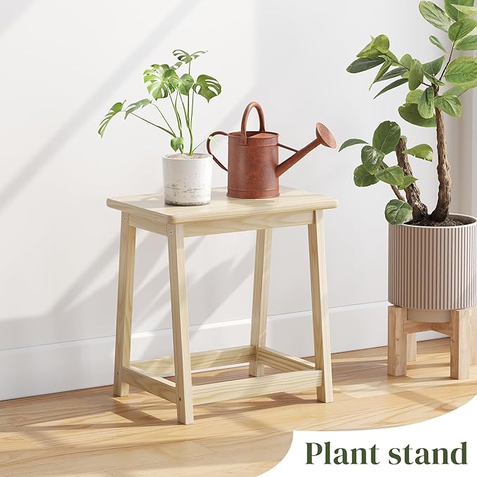 Small Bench Seat, Bathroom Bench, Wood end Table, Plant Stand, Shoe Changing Handmade Stool for Kids or Adults (Natural-Large)