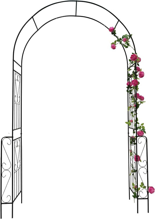 Metal Garden Arch, Assembly Garden Arbor Trellis Climbing Plants Support Rose Arch Outdoor Wedding Arch Party Events Archway (W55'' x H94.5'', Cream White)
