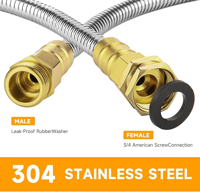 Garden Hose 3 FT, 304 Stainless Steel Metal Water Hose, Heavy Duty Flexible Leader Hose, Short Water Hose Kink Free Hose for Rv, Outdoor, Yard, No Bite, Leak proof and Durable