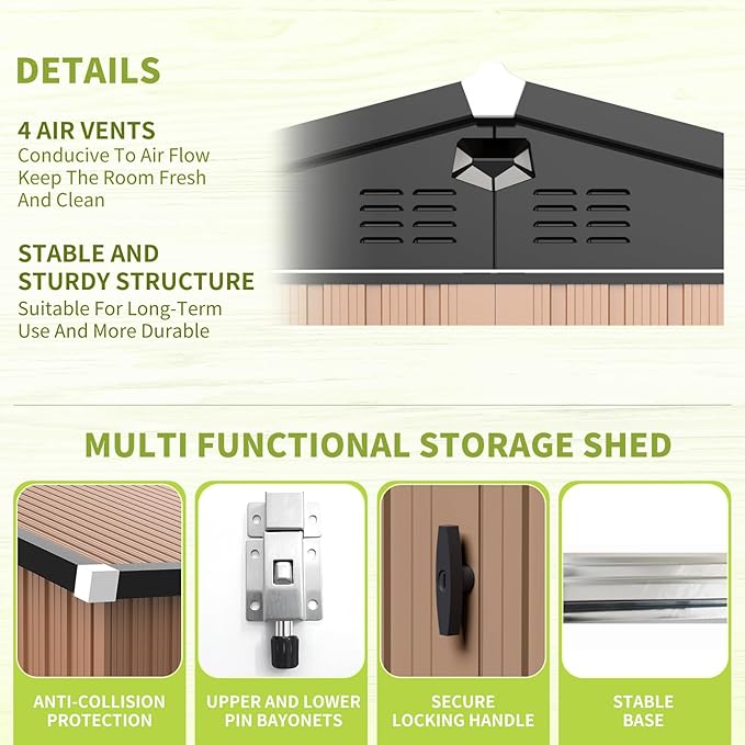 10x12 FT Metal Storage Shed, Outdoor Tool Sheds with Lockable Door, Large Heavy Duty Tool Sheds, Outside Waterproof Storage Building