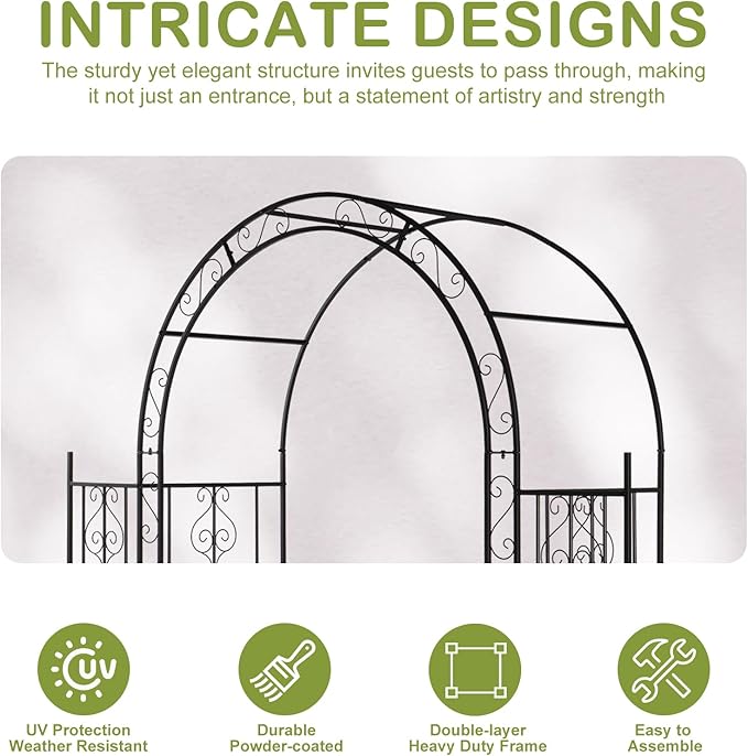 Outvita 7FT Garden Arch Arbor with Plant Stand, Heavy Duty Metal Arbour Archway, Decorative Frame Stand Trellis for Wedding Ceremony Party Plant Climbing Rose Vines Lawn