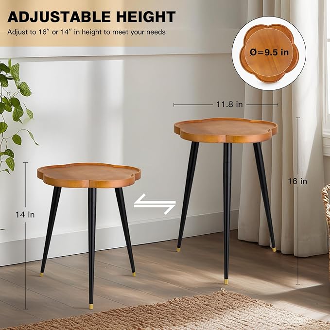 Plant Stand Indoor, Wood Plant Table Plant Holder with Raised Design,Heavy Duty Metal Flower Pot Stand, Mid Century Modern Home Decor Small Side End Table（Clr.1-Flower 16" H）
