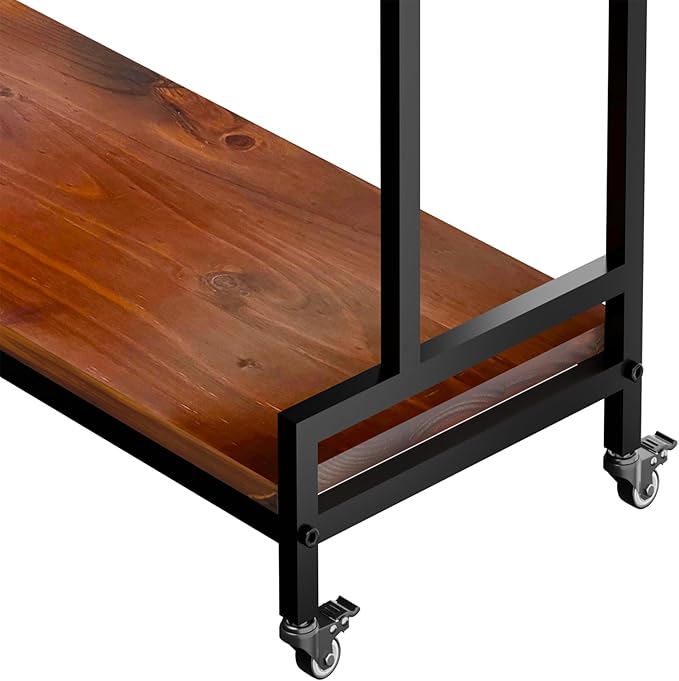 Plant Stand Indoor with Wheels 37” H, Rolling Plant Shelf Rack Outdoor,Metal Plant Stand with Solid Wood for Multiple Plants,Industrial Ladder Plant Flower Shelf for Garden,Living Room,Walnut