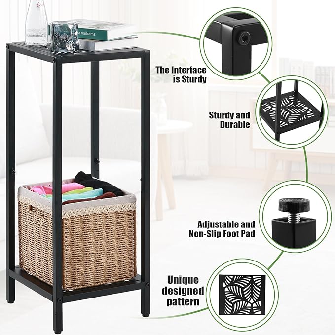 2-Tier Tall Metal Square Plant Stand 31” Heavy-Duty Modern Flower Pot Rack for Indoor Living Room, Corner Side Table for Outdoor Patio, Garden, and Balcony, Black