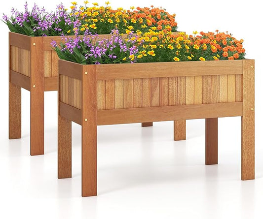 Giantex Set of 2 Wooden Raised Garden Bed, Wood Elevated Planter Box w/Legs, 35”Lx 16”Wx24”H, Outdoor Planter Stand for Flower Herb Vegetable Fruit Succulent
