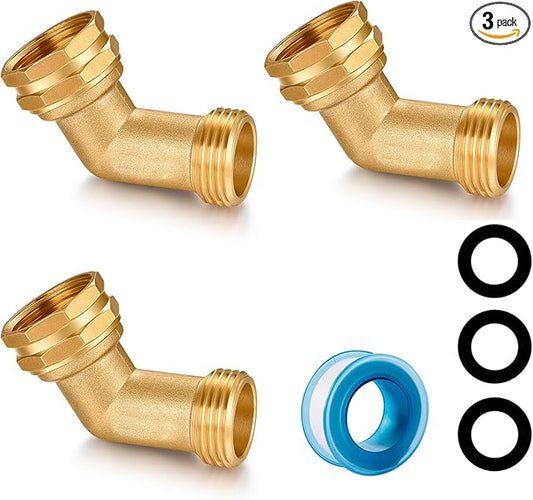Garden Hose Elbow 3/4 Inch Thread 45 Degree Angle Hose Extension Adapter Brass Outdoor Faucet Elbow (45 Degree 3 PCS)