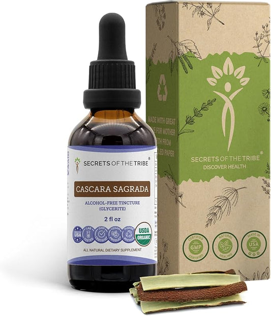 Secrets of the Tribe Cascara Sagrada USDA Organic | Alcohol-Free Extract, High-Potency Herbal Drops | Made from 100% Certified Organic Cascara Sagrada (Frangula purshiana) Dried Bark (2 oz)