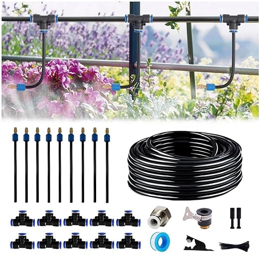 Drip Irrigation kit, 50FT 360 Degree Adjustable Copper Sprayer atomizing System,5/8mm(ID/OD) trubing Watering Plant Devices Nozzle Emitters Sprinkler Pneumatic Fittings Connection.